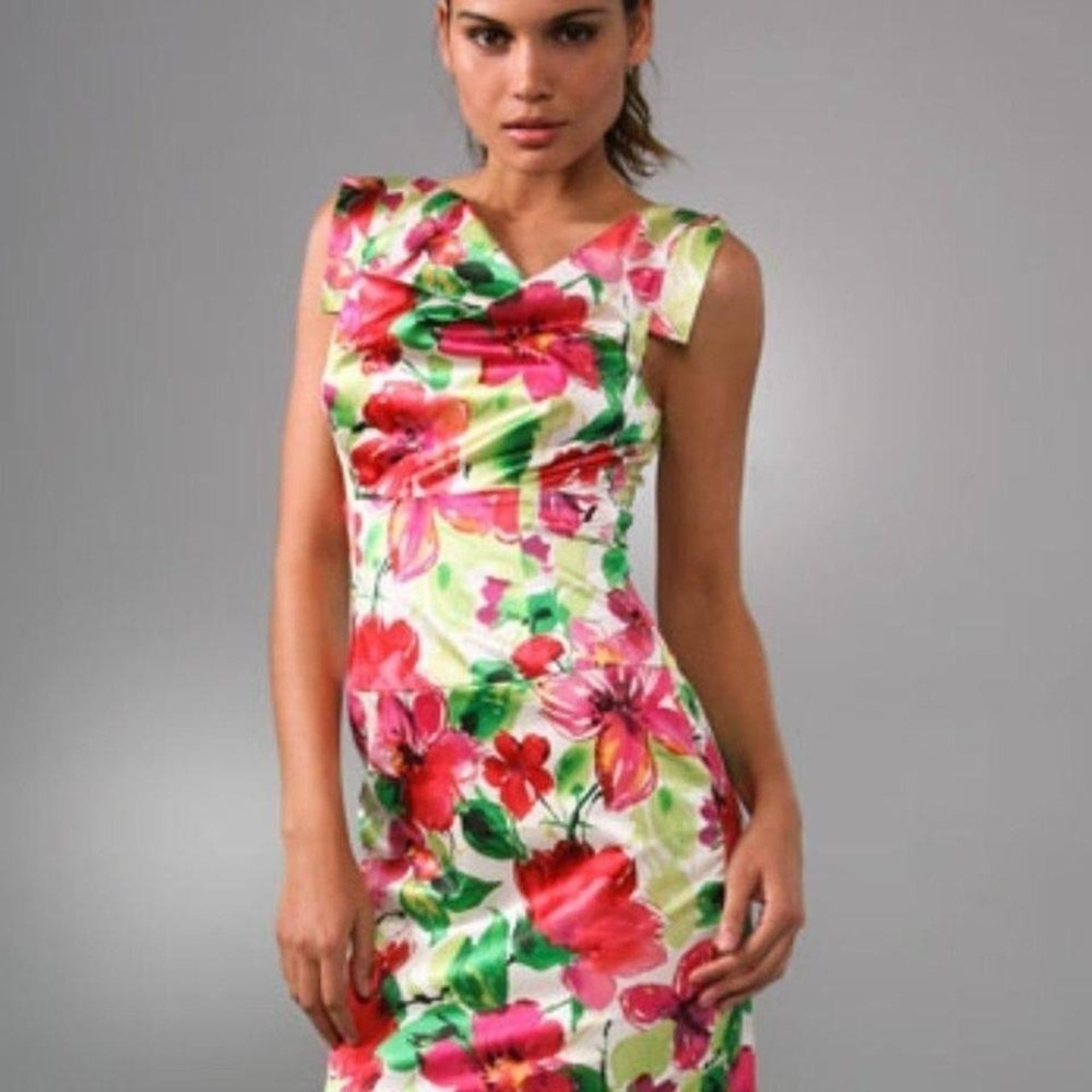 BLACK HALO Jackie O GREEN PINK FLORAL DRESS  Sz 0